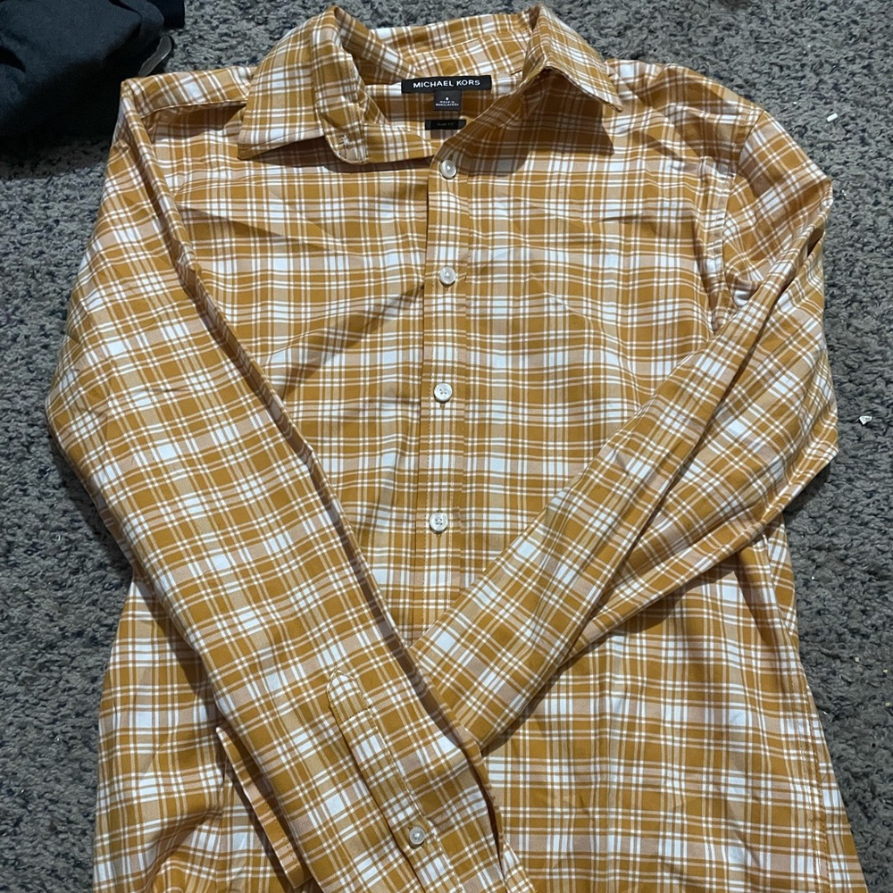 White and Yellow Micheal Kors Slim Fit Flannel/Button Up